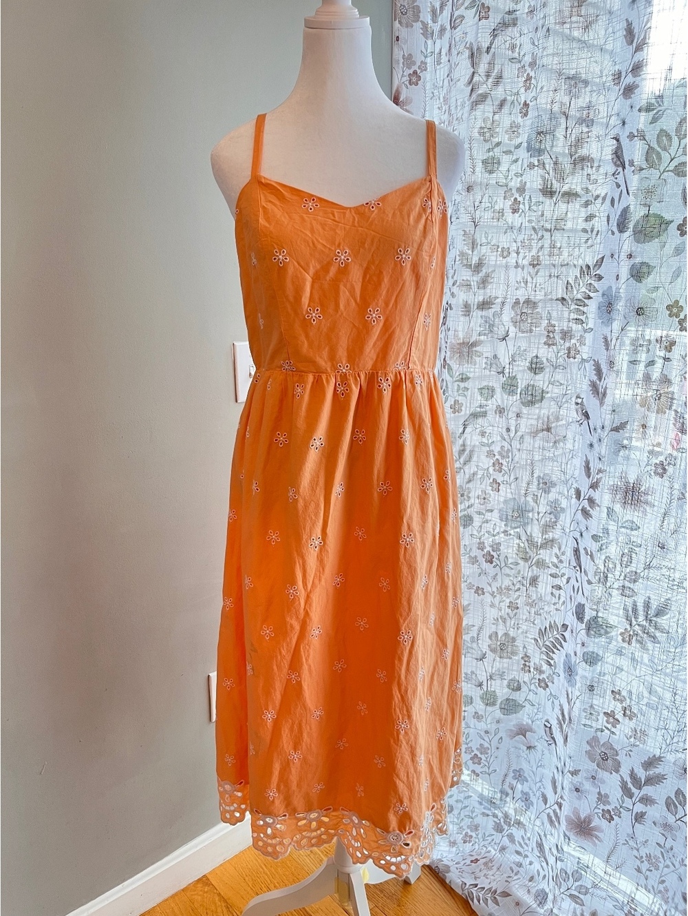 Old Navy Women's V-Neck Eyelet Fit and Flare Midi Dress Orange